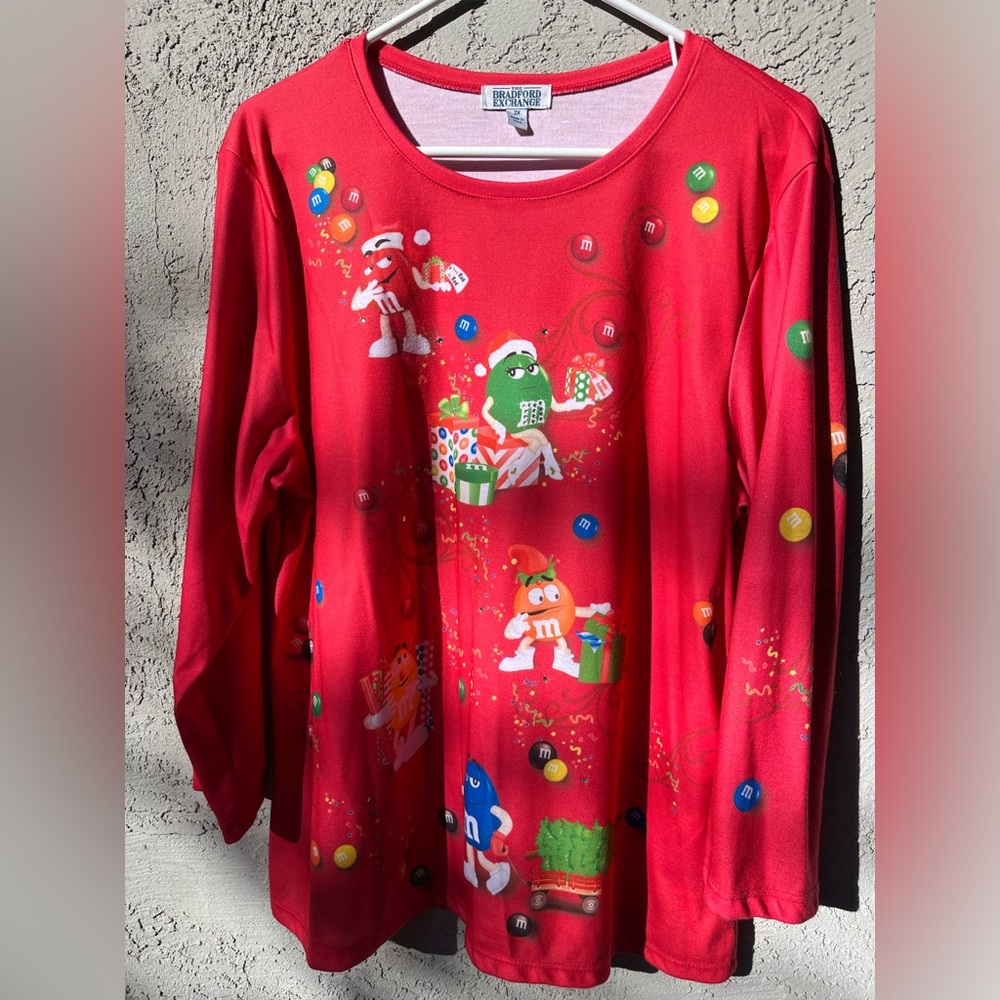 Christmas sweater red with m&ms design